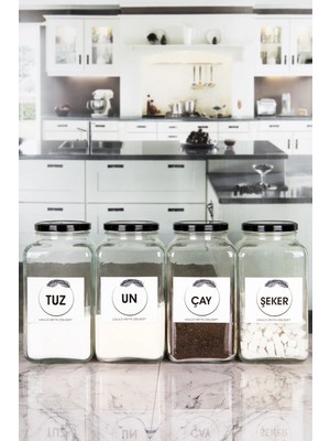 Nyl Home 4'lü Dekoratif Mutfak Düzenleyici Un, Tuz, Çay, Şeker 3000 cc Siyah Metal Kapak