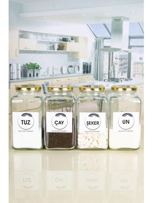 Nyl Home 4'lü Dekoratif Mutfak Düzenleyici Un, Tuz, Çay, Şeker 3000 cc Gold Metal Kapak