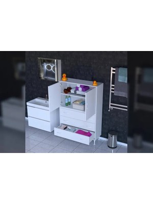 Vivense Ilkim Alt Modül Çekmece Üst Modül Kapak Banyo Dolabı 100CM