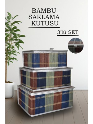 Nyl Home 3'lü Kapaklı Desenli Bambu Sepet Saklama Kutusu Seti – Çok Amaçlı Banyo Dolap Düzenleyici Organizer