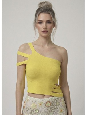 Neden Tekstil Asimetrik Tek Omuz Triko Crop Bluz
