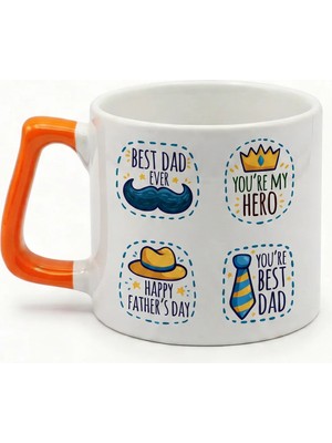Desene Bak Babaya Özel Best Dad Yazılı Kupa Bardak - Komik Tasarım Baskılı Seramik Hediye Kupa Bardak