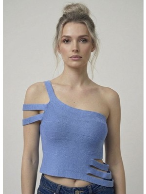 Neden Tekstil Asimetrik Tek Omuz Triko Crop Bluz