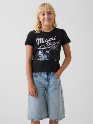 Gap Kız Çocuk Siyah Grafik Baskılı T-Shirt