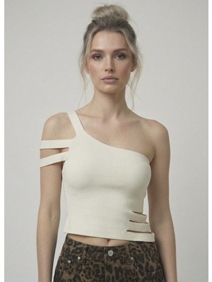 Neden Tekstil Asimetrik Tek Omuz Triko Crop Bluz