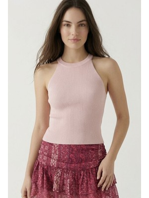 Neden Tekstil Kadın Fitilli Halter Yaka Crop Bluz