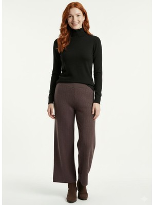 Neden Tekstil Kahverengi Triko Kadın Wide Leg Pantolon
