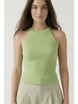 Neden Tekstil Kadın Fitilli Halter Yaka Crop Bluz