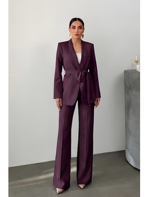 Msm Fashion Kadın Ikili Kuşaklı Blazer Ceket Pantolon Takım