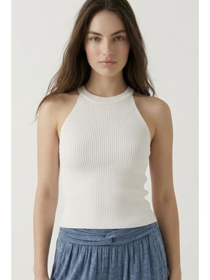 Neden Tekstil Kadın Fitilli Halter Yaka Crop Bluz
