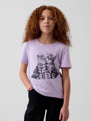 Gap Kız Çocuk Lila Grafik Baskılı T-Shirt