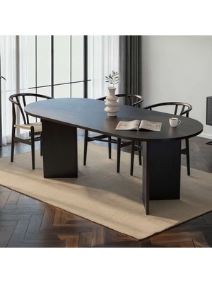 Rani Home Yemek Masası Ahşap Desenli Siyah 200 cm GA-5324