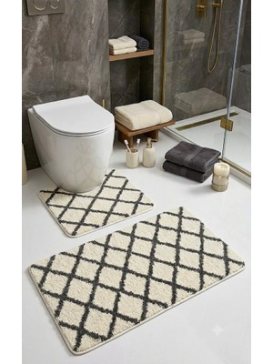 Eurobano Royal Iskandinav 2'li 60X100 cm Lateks Kaymaz Taban Banyo Paspası Seti Makinede Yıkanabilir Paspas