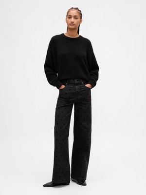 Gap Kadın Siyah High Rise Stride Wide-Leg Jean Pantolon