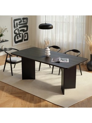 Rani Home Yemek Masası Ahşap Desenli Siyah 180 cm GA-5360