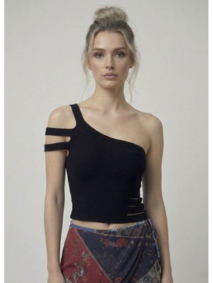 Neden Tekstil Asimetrik Tek Omuz Triko Crop Bluz