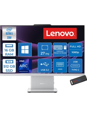 Lenovo Ideacentre Aıo 27ILL11 Intel Core Ultra 5 226V Up 4,5ghz 16GB 512GB SSD Arc™ Graphics 130V 27" Fhd IPS 300NITS Anti-Glare, 99% Srgb WIN11HOME Allınone Bilgisayar F0JW000HTRH02+ZETTAUSBBELLEK