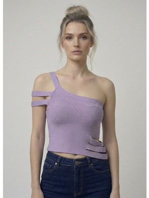 Neden Tekstil Asimetrik Tek Omuz Triko Crop Bluz