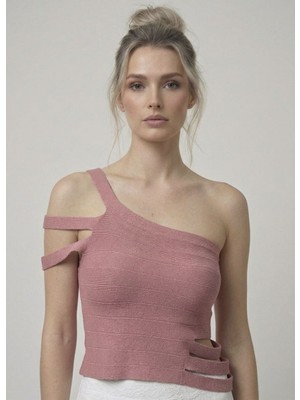 Neden Tekstil Asimetrik Tek Omuz Triko Crop Bluz