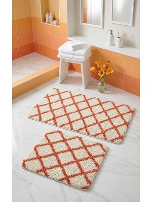 Eurobano Royal Iskandinav 2'li 60X100 cm Lateks Kaymaz Taban Oyuklu Banyo Paspası Seti Makinede Yıkanabilirr