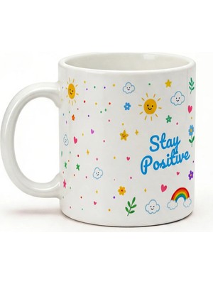 Desene Bak Good Vibe-Stay Positive Yazılı Desenli Kupa Bardak - Komik Tasarım Baskılı Seramik Hediye Kupa Bardak