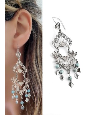 Ose Shop Turkuaz Taşlı 925ayar Gümüş Tasarım el işi bohem küpe