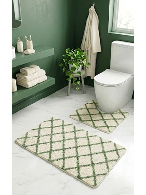 Eurobano Royal Iskandinav 2'li 60X100 cm Lateks Kaymaz Taban Banyo Paspası Seti Makinede Yıkanabilir Paspas