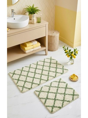 Eurobano Royal Iskandinav 2'li 60X100 cm Lateks Kaymaz Taban Oyuklu Banyo Paspası Seti Makinede Yıkanabilirr