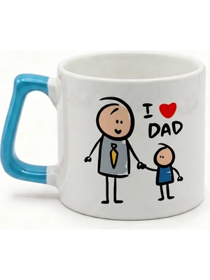 Desene Bak Babaya Özel I Love Dad Yazılı Kupa Bardak - Komik Tasarım Baskılı Seramik Hediye Kupa Bardak