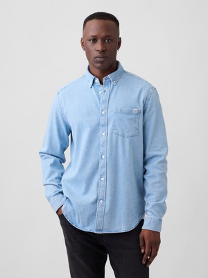 Gap Erkek Açık Mavi Relaxed Denim Gömlek
