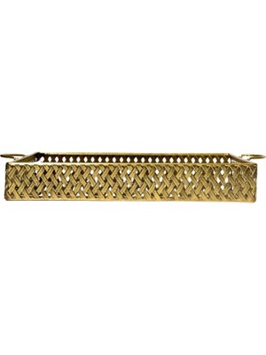 Lara Decor Gold Hasır Örgü Dikdörtgen Kulplu Dekoratif Tepsi Büyük Boy