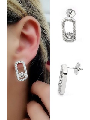 Ose Shop Taşı Hareketli Pırlanta Parlaklığında Zirkon Taşlı 925AYAR Gümüş Italyan Tasarımı Trend Küpe