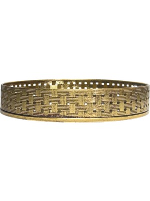 Lara Decor Gold Hasır Örgü Yuvarlak Dekoratif Tepsi Küçük Boy