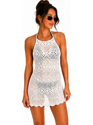Neden Tekstil Ajurlu Sırt Dekolteli Transparan Beachwear - Mini Plaj Elbisesi