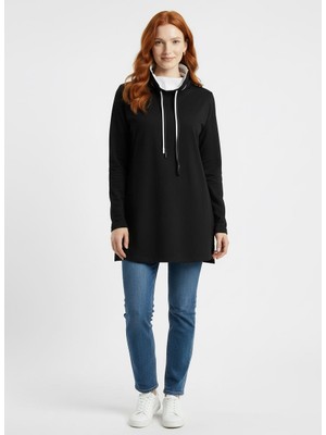 Neden Tekstil Kadın Siyah Yarım Balıkçı Yaka Sweatshirt