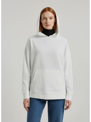 Neden Tekstil Kadın Beyaz Kapüşonlu Oversize Sweatshirt