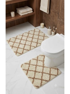 Eurobano Royal Iskandinav 2'li 60X100 cm Lateks Kaymaz Taban Banyo Paspası Seti Makinede Yıkanabilir Paspas