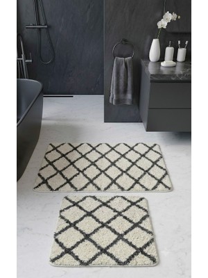 Eurobano Royal Iskandinav 2'li 60X100 cm Lateks Kaymaz Taban Oyuklu Banyo Paspası Seti Makinede Yıkanabilirr
