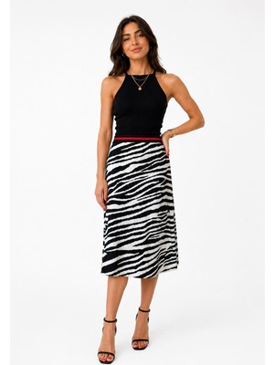 Neden Tekstil Kadın Zebra Desenli Midi Etek
