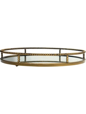 Lara Decor Metal Eskitme Boncuklu Yuvarlak Tepsi