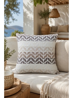 Fuly Consept Rhythmweave Sand Krem Bej Gri Dokulu Görünümlü Zigzag Desenli Modern Kırlent Kılıfı
