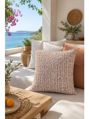 Fuly Consept Coastweave Sunset Dekoratif Kırlent Kılıfı | Turuncu Krem Dokuma Görünümlü Akdeniz Stil Kırlent