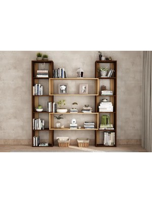 Vivense Woodesk Dublin Masif Ahşap Kitaplık, Ceviz-Natural Renk, 190X200 cm