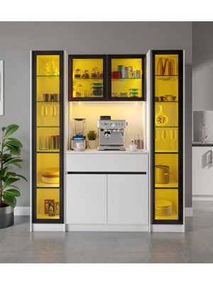 GuneyStore Moon Maxi Kahve Köşesi Komple Mdf LED Aydınlatmalı Mutfak Kahve Dolabı