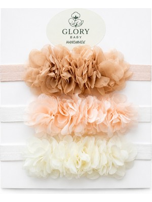 Glory Baby 3'lü Bebek Bandana Seti Kız Çocuk Lazer Çiçek Desenli Yumuşak İpek Saten