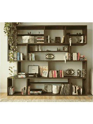 Vivense Woodesk Yonca Masif Ahşap Kitaplık, Ceviz Renk, 200X200 cm
