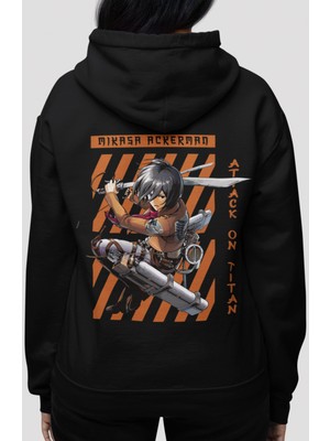 Sevbano Mikasa Ackerman Attack On Titan Anime Sırt Baskılı Unisex Oversize Penye Hoodie