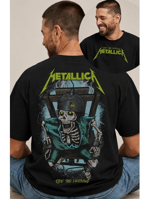 Fuddy Moda Unisex Metallica Ride The Light Sırt Baskılı Tişört, Oversize Rock Band Temalı Bisiklet Yaka Tshirt