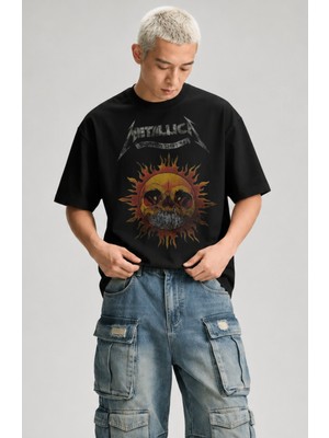 Fuddy Moda Unisex Metallica Summer Sh*t '94 Baskılı Tişört, Oversize Rock Band Temalı Bisiklet Yaka Tshirt