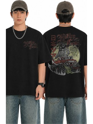 Fuddy Moda Unisex Mötley Crüe Japan Tour 87 Sırt Baskılı Tişört, Oversize Rock Band Temalı Tshirt